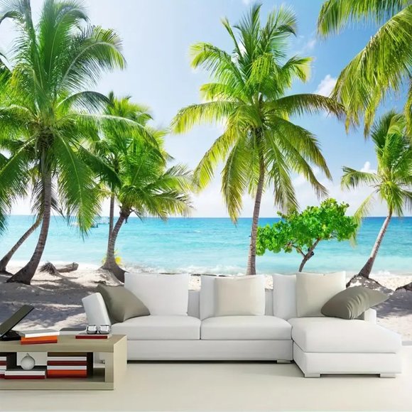 Other - Tapestry - Ocean with Coconut Trees W/Hardware for hanging included 59" X 51"